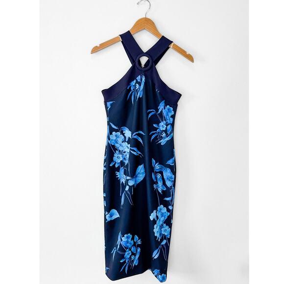 Ted Baker Navy Blue Fantasia Bodycon Halter Floral Dress (TB 2 or US 6) - Picture 1 of 10